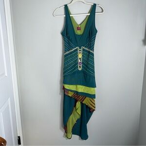 Save The Queen Mesh Midi Sleeveless Dress-Green-Bodycon-Asymmetric-Y2K-Small